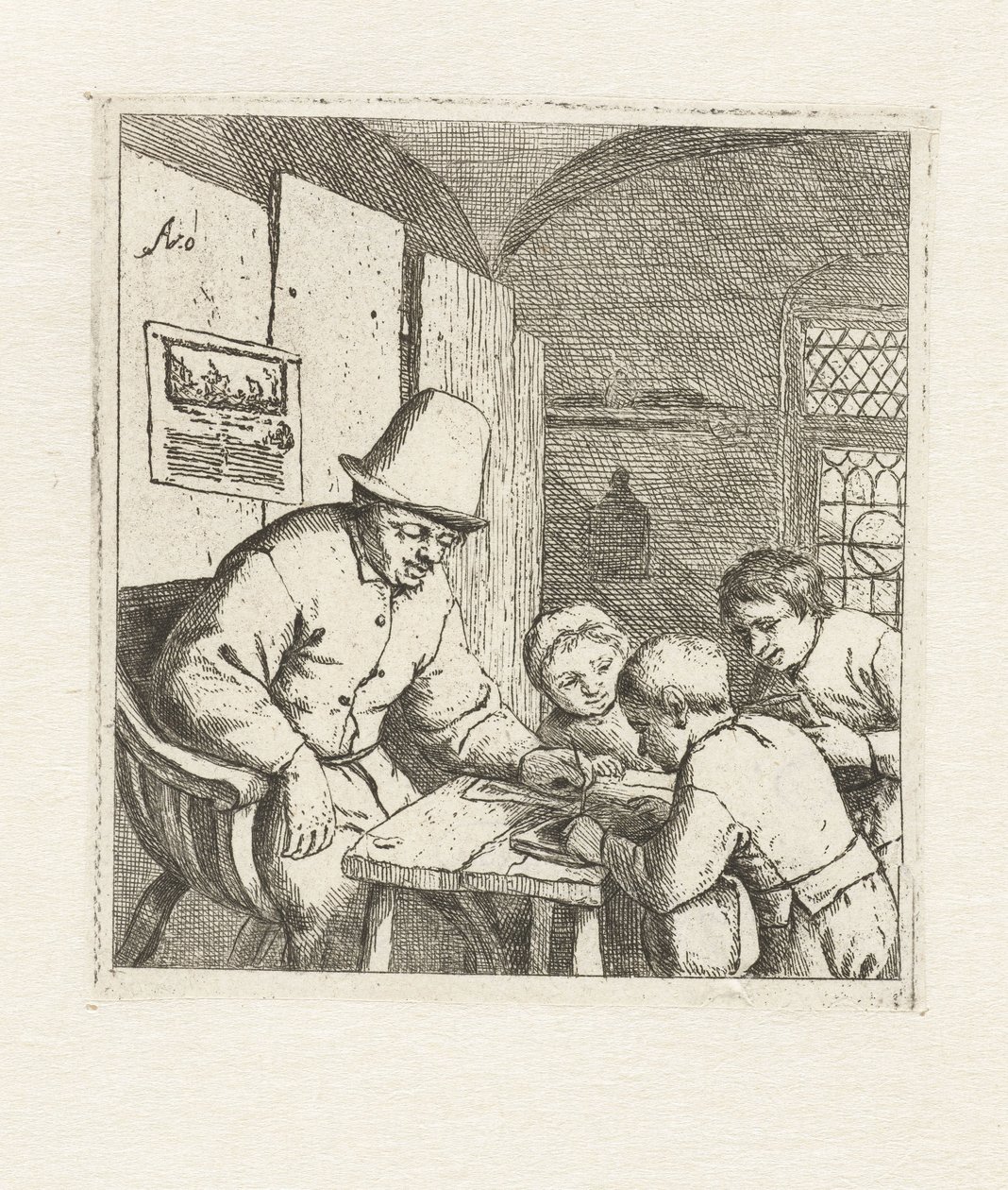 Masada üç öğrenci ile okul müdürü Okul by Adriaen van Ostade