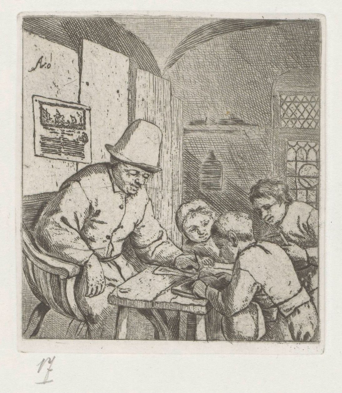 Masada üç öğrenci ile okul müdürü by Adriaen van Ostade