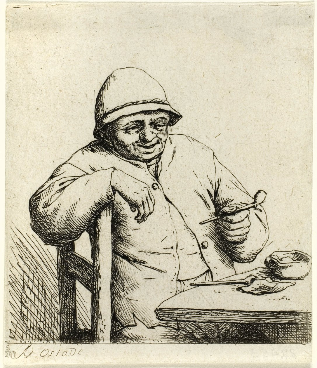 Sandalyenin Arkasına Yaslanmış Sigara İçen by Adriaen van Ostade