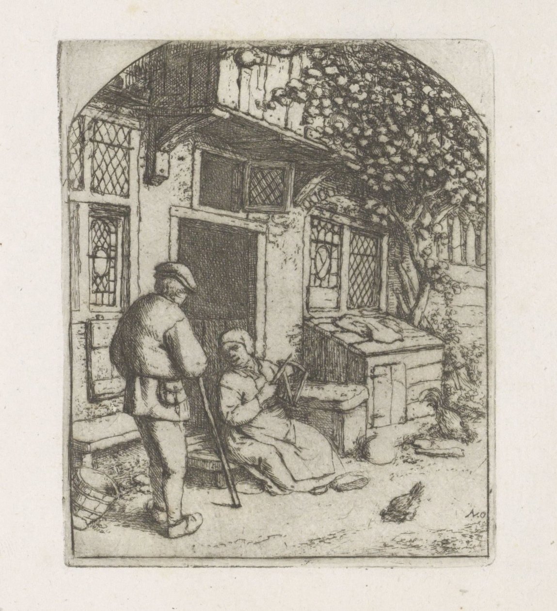 Bir evin eşiğinde kız kurusu by Adriaen van Ostade
