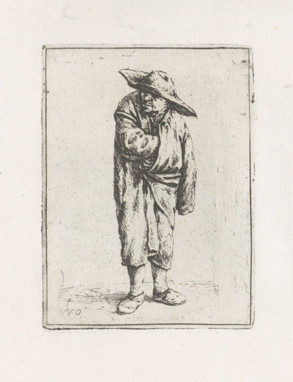 Pelerinin içinde el ile ayakta çiftçi by Adriaen van Ostade