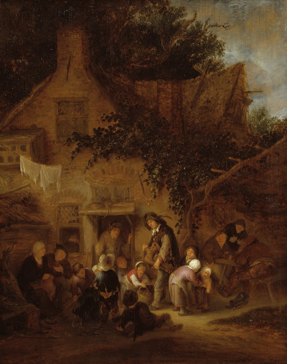 Bir Kulübenin Dışındaki Organ Öğütücü by Adriaen van Ostade