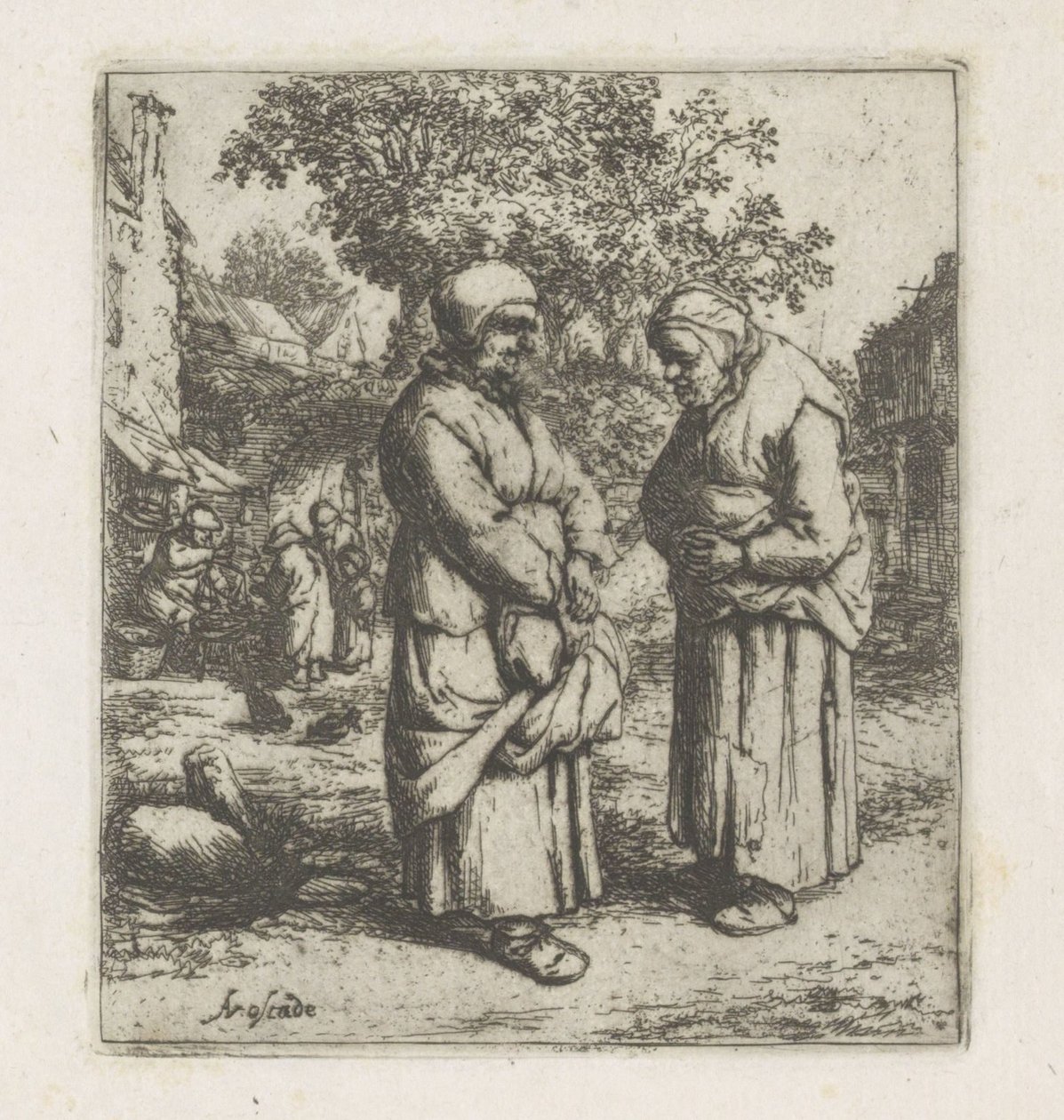 Konuşmada iki yaşlı kadın iki dedikoducu by Adriaen van Ostade