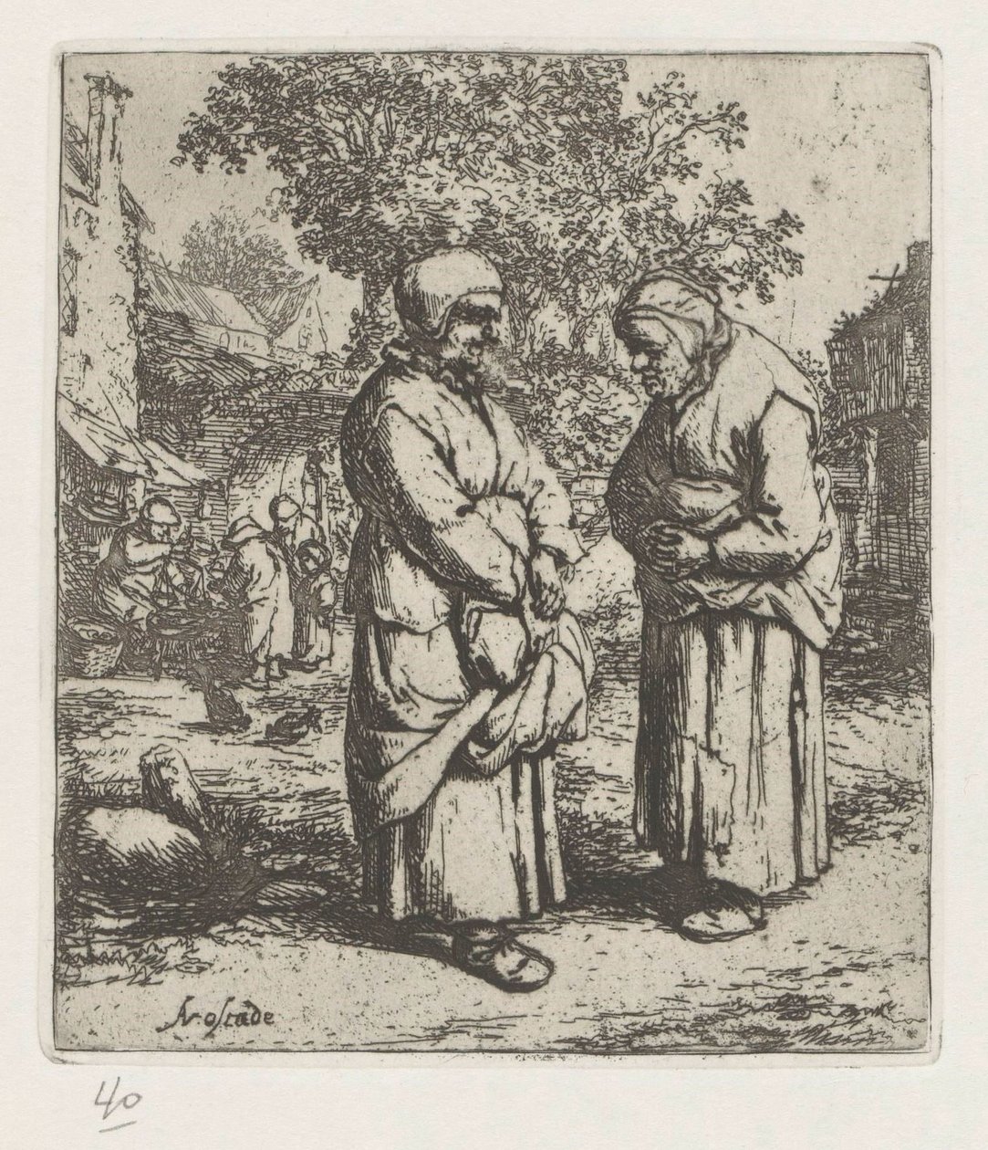Konuşmada iki yaşlı kadın by Adriaen van Ostade
