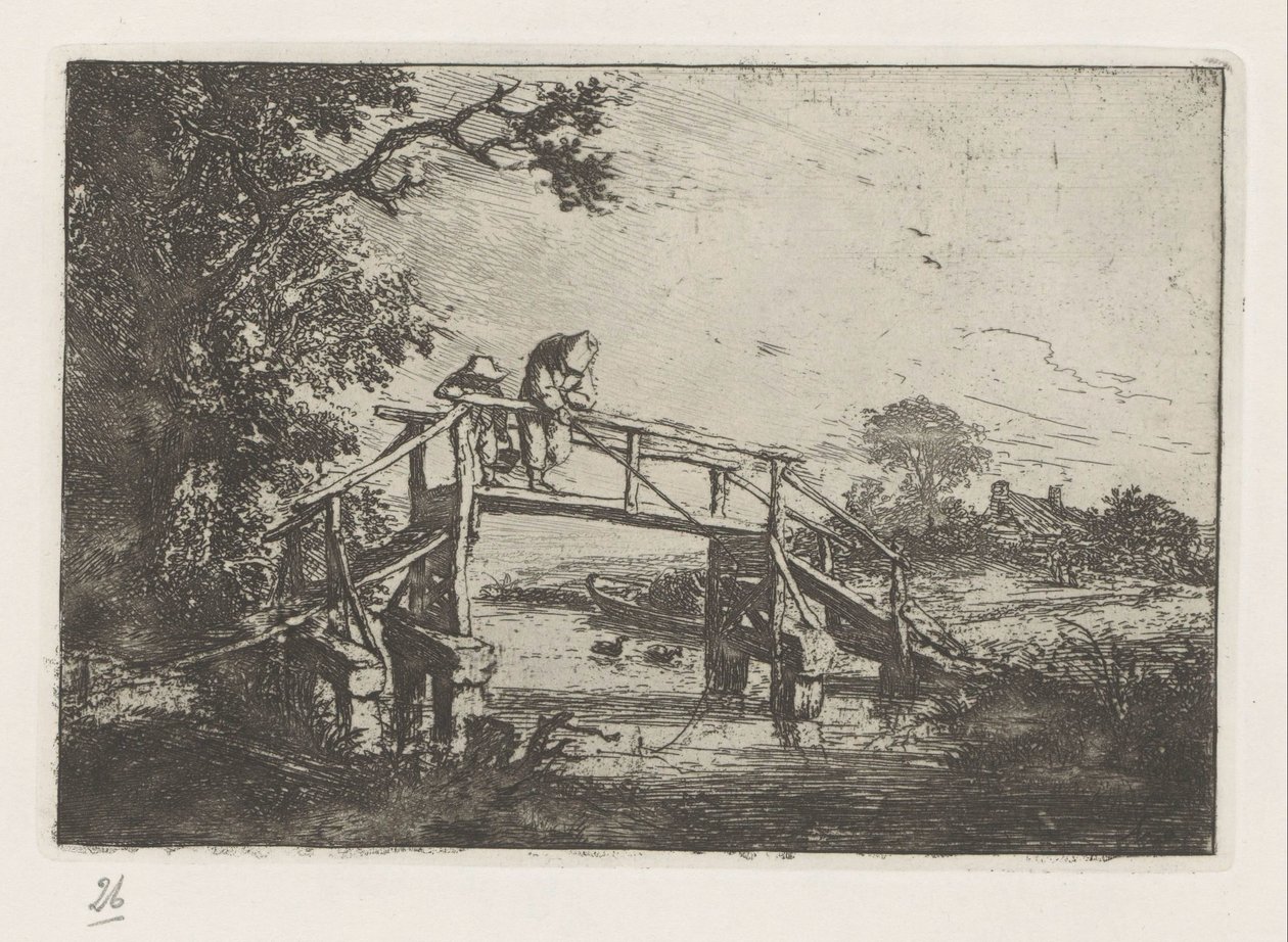 Bir köprüde iki balıkçı by Adriaen van Ostade