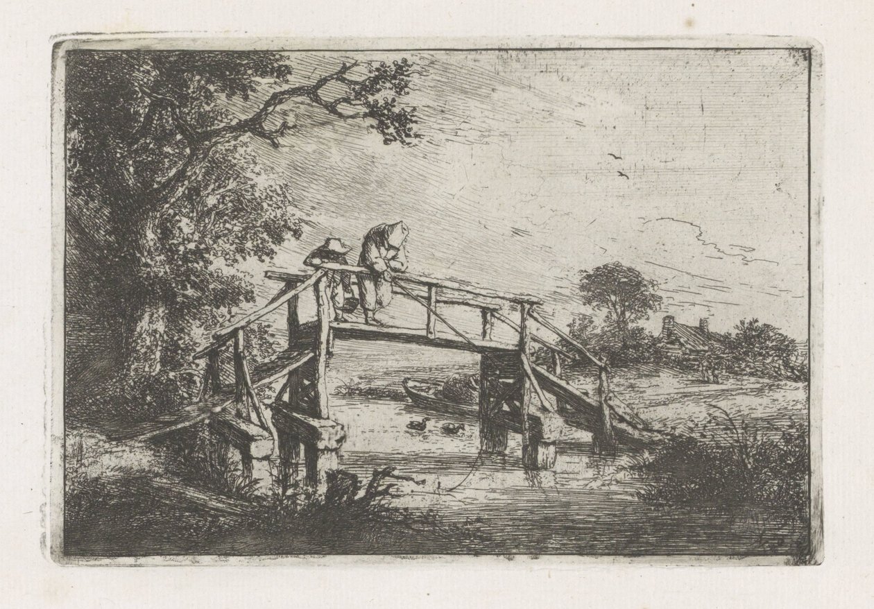 Bir köprüde iki balıkçı by Adriaen van Ostade