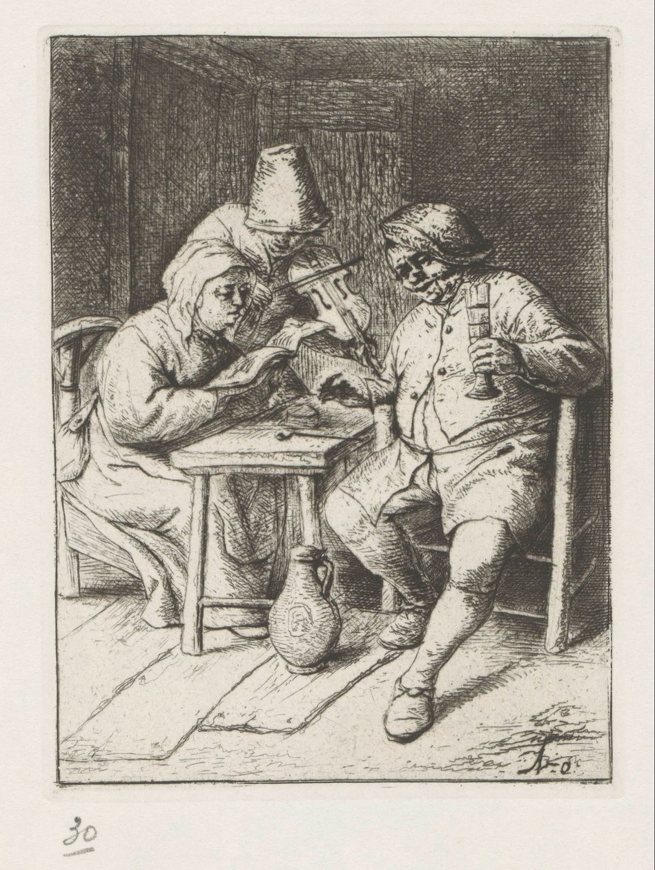 Kemancı ve şarkı söyleyen bir erkek ve kadın by Adriaen van Ostade