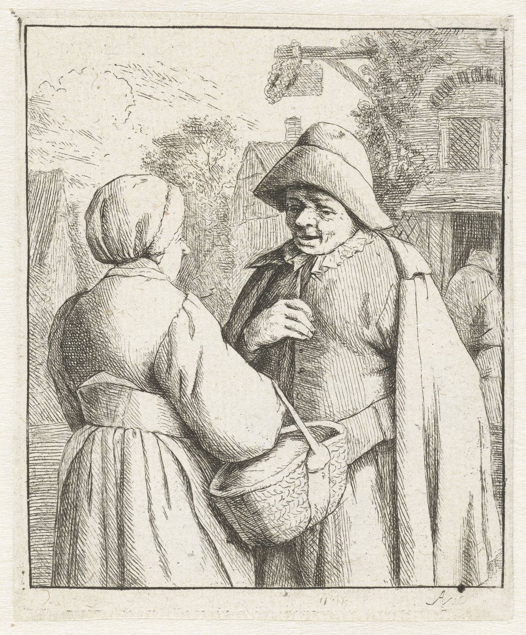 Kadın ve erkek birbirleriyle konuşuyor by Adriaen van Ostade
