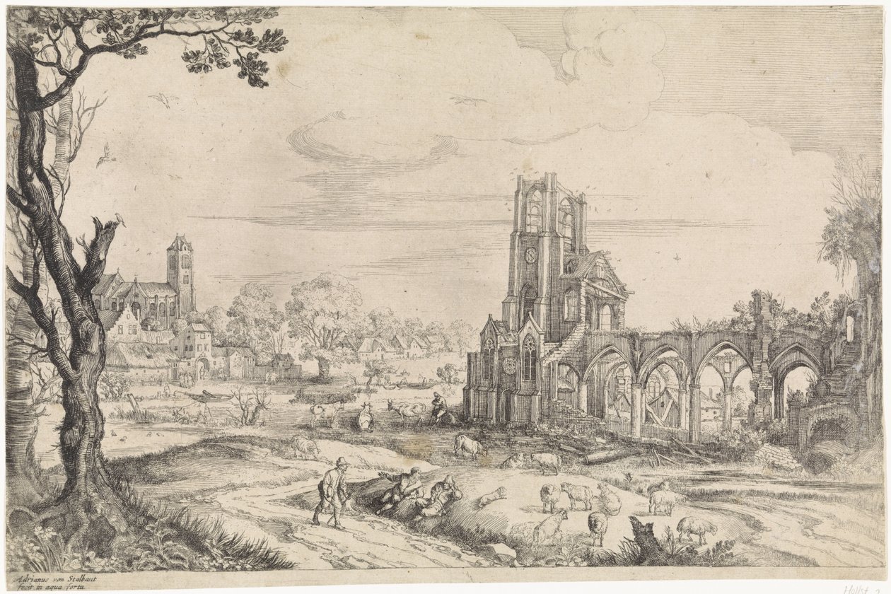 Bir manastırın kalıntıları ile manzara by Adriaen van Stalbemt