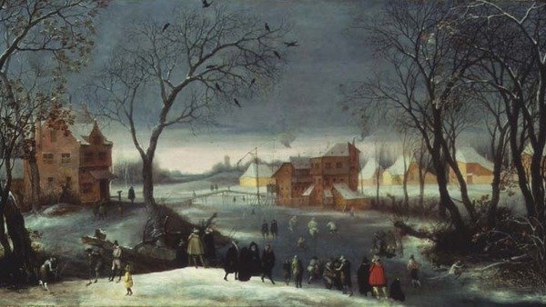 Patencilerle Kış Manzarası (panel) by Adriaen van Stalbemt