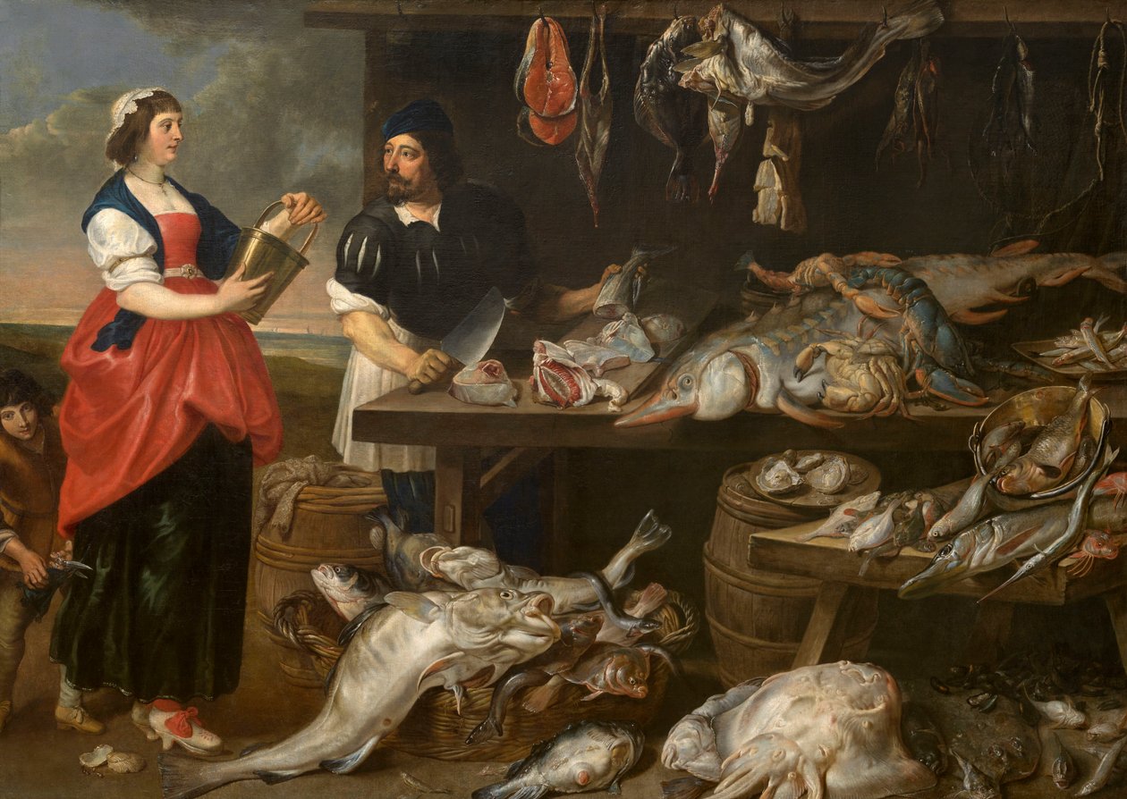 Balık Satıcısının Ahırı (tuval üzerine yağlıboya) by Adriaen van Utrecht