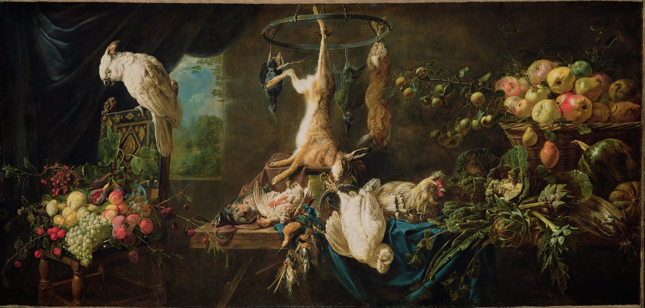 Av, Sebze, Meyve ve Kakadu ile Natürmort, 1650 by Adriaen van Utrecht