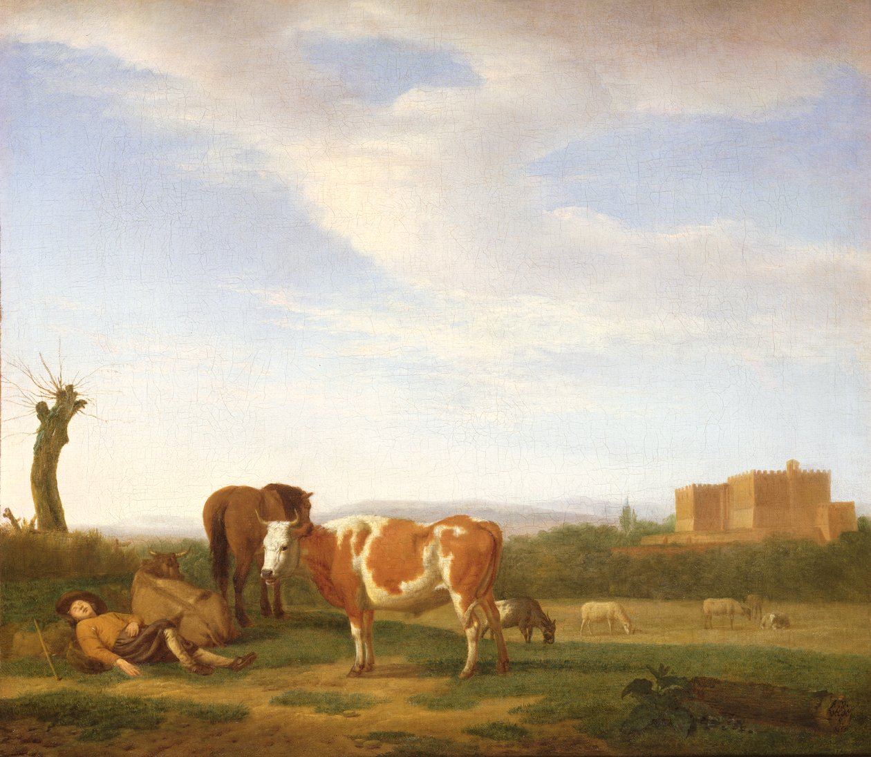 Uyuyan Bir Çobanla Pastoral Bir Manzara, 17. Yüzyıl by Adriaen van de Velde