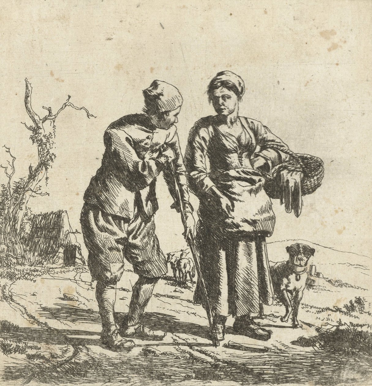 Çiftçi ve karısı konuşmada by Adriaen van de Velde