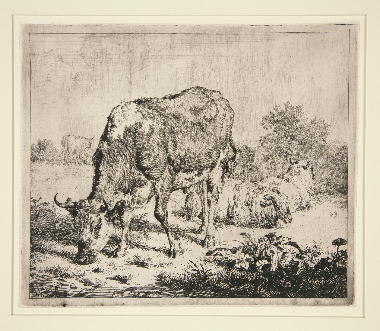 Sığır Böreği ve Üç Koyun by Adriaen van de Velde