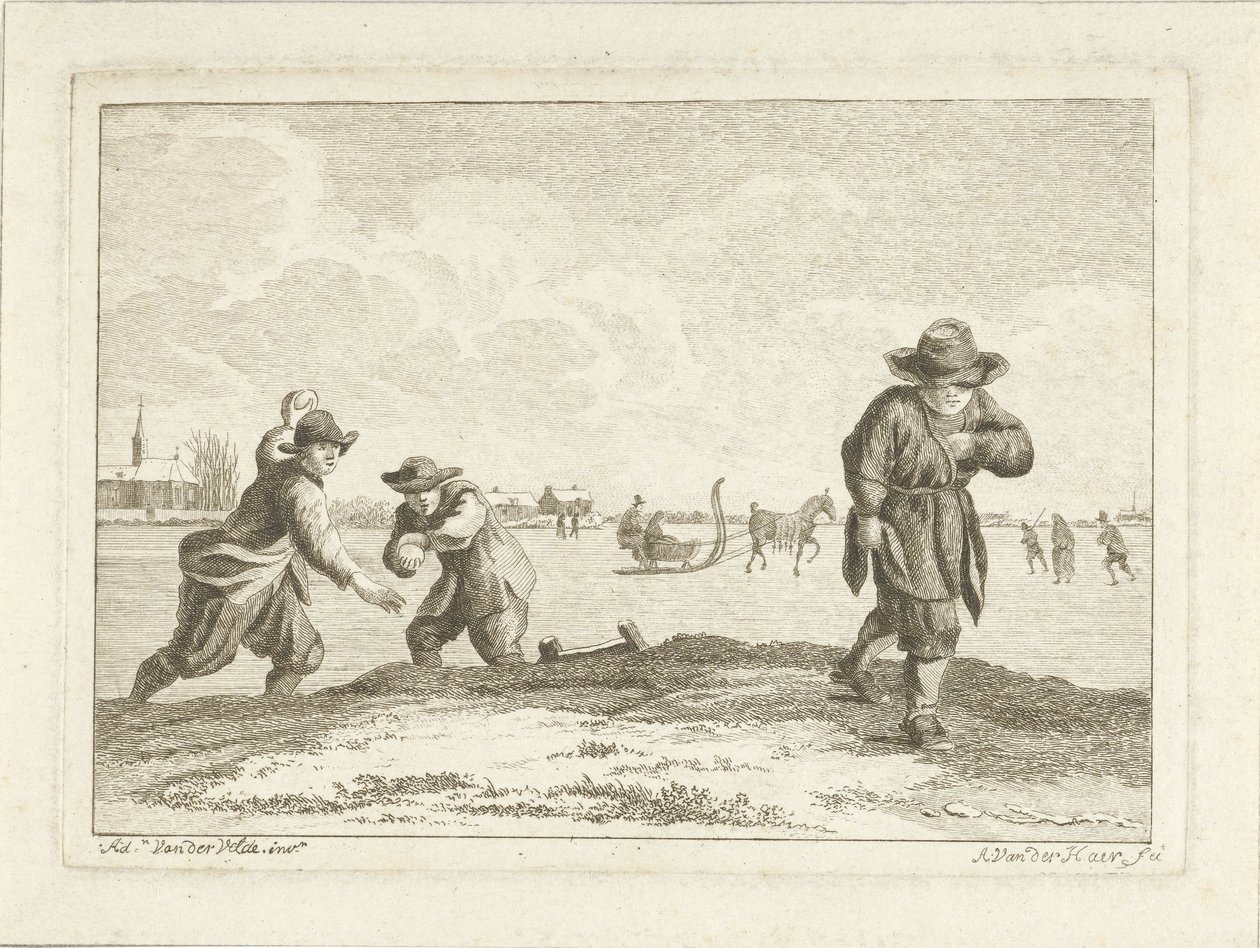 Anthonij van der Haer tarafından oyulmuş kartopu atıcılar, c.1745-85 (gravür) by Adriaen van de Velde