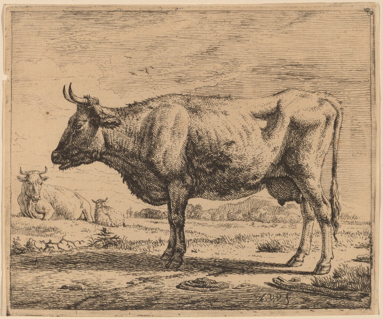İki İnek ve Bir Koyun by Adriaen van de Velde