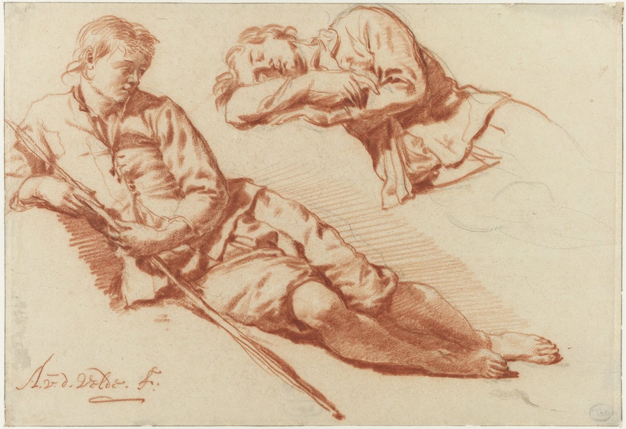 Dinlenen Bir Çobanın İki Çalışması Yatan Bir Çobanın İki Çalışması by Adriaen van de Velde