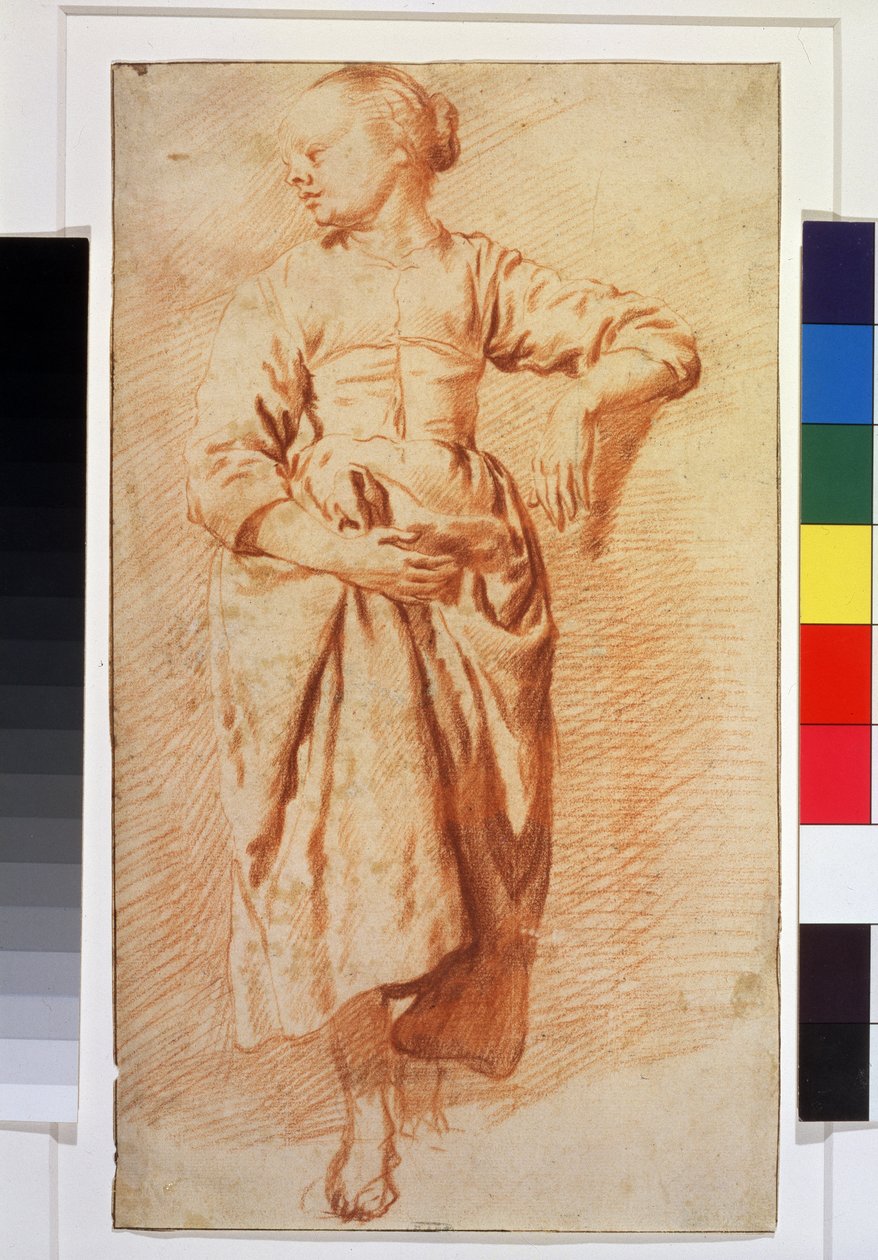 Köylü elbiseli kadın. 1670-1675 (tebeşir) by Adriaen van de Velde