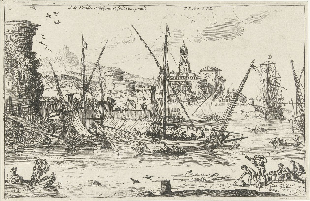 Liman Güneyde liman manzarası Manzaralar, seri iki (dizi başlığı) by Adriaen van der Kabel