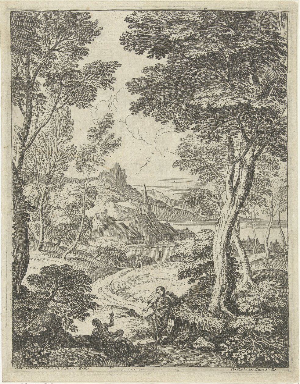 Sivri bir kule ile manzara Çobanların olduğu manzaralar (dizi başlığı) by Adriaen van der Kabel