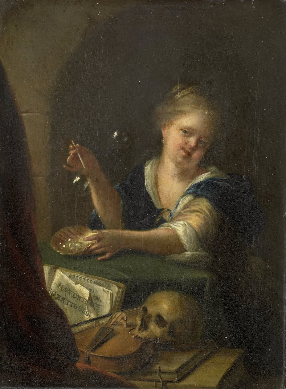 Natürmort Vanitaslı Balon Patlayan Kız by Adriaen van der Werff (manner of)