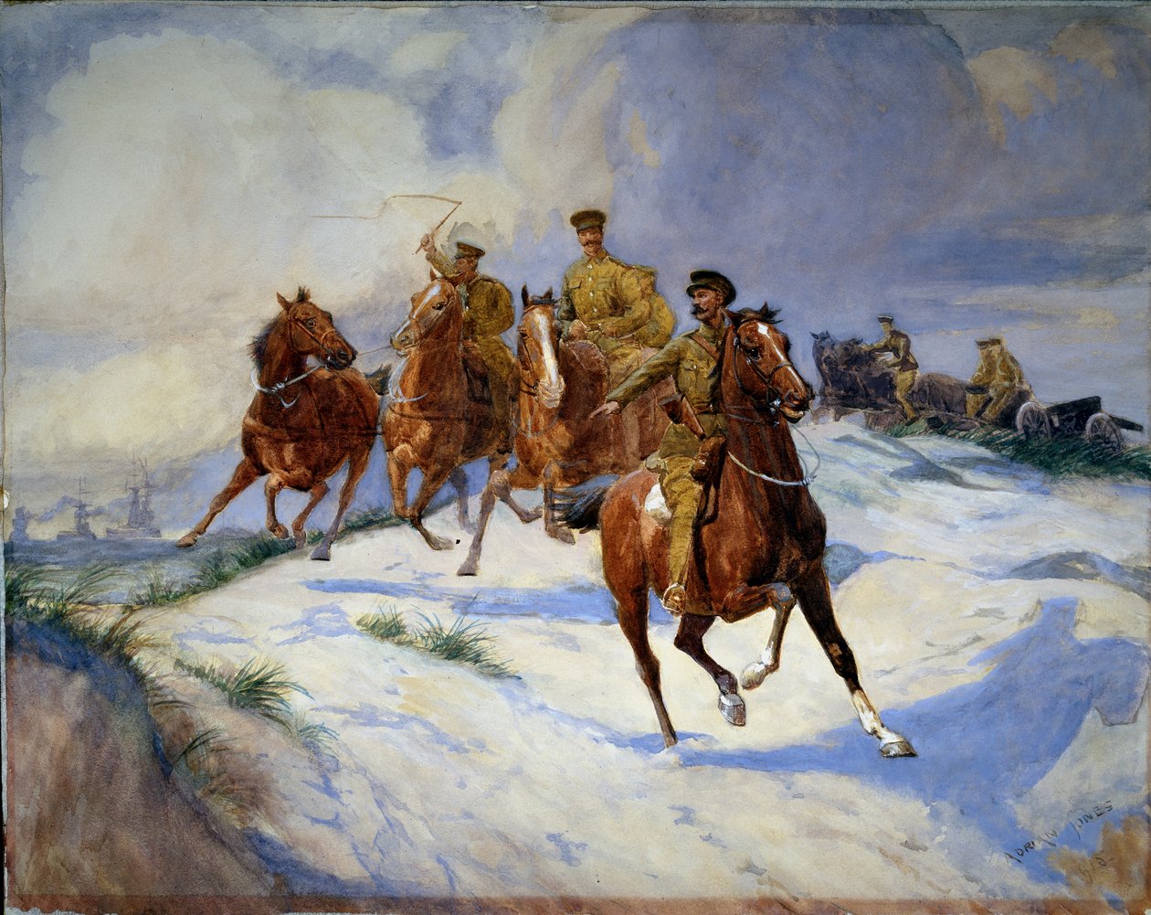 Dunes üzerinde topçu, Flanders, 1915 by Adrian Jones