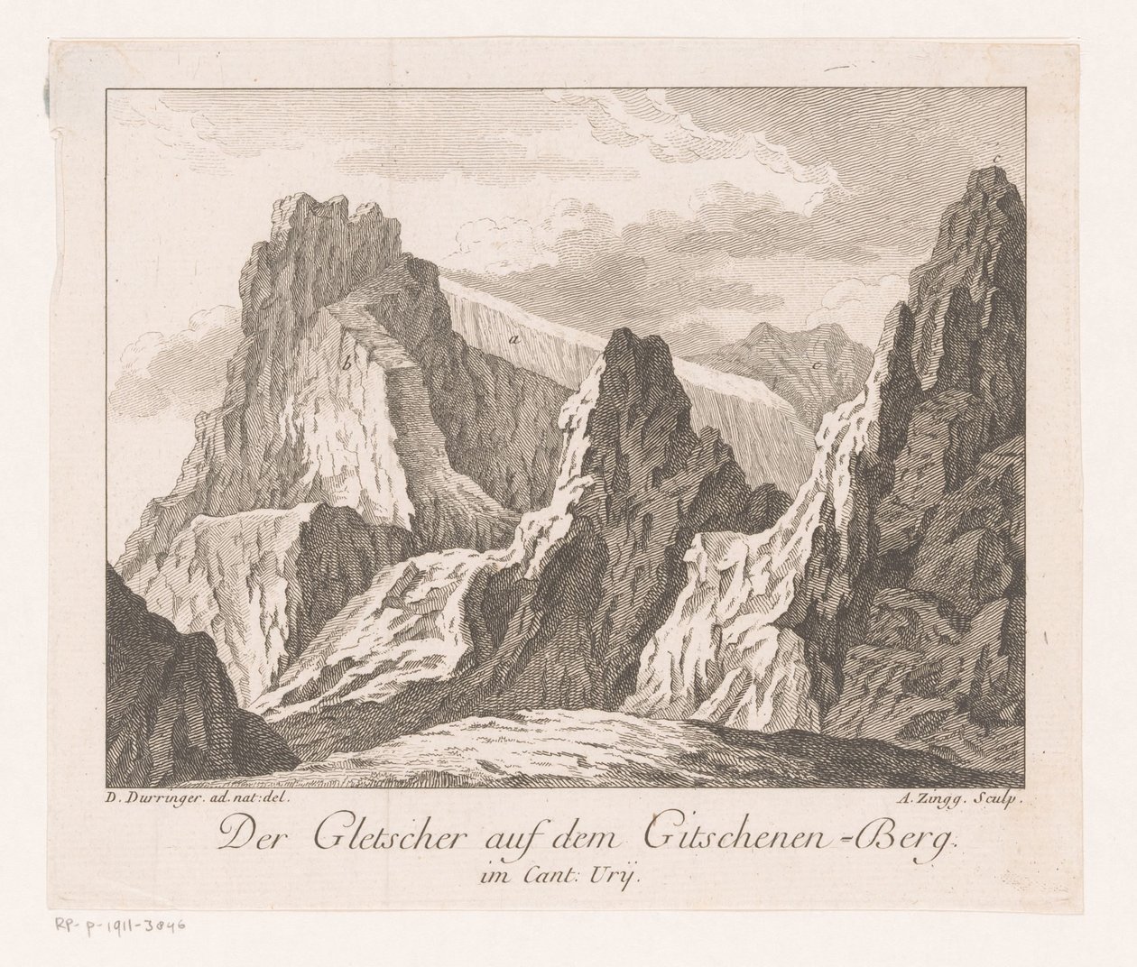 Alplerde bir buzulun görünümü Der Gletscher auf dem Gitschenen-Berg (nesne üzerindeki başlık) by Adrian Zingg