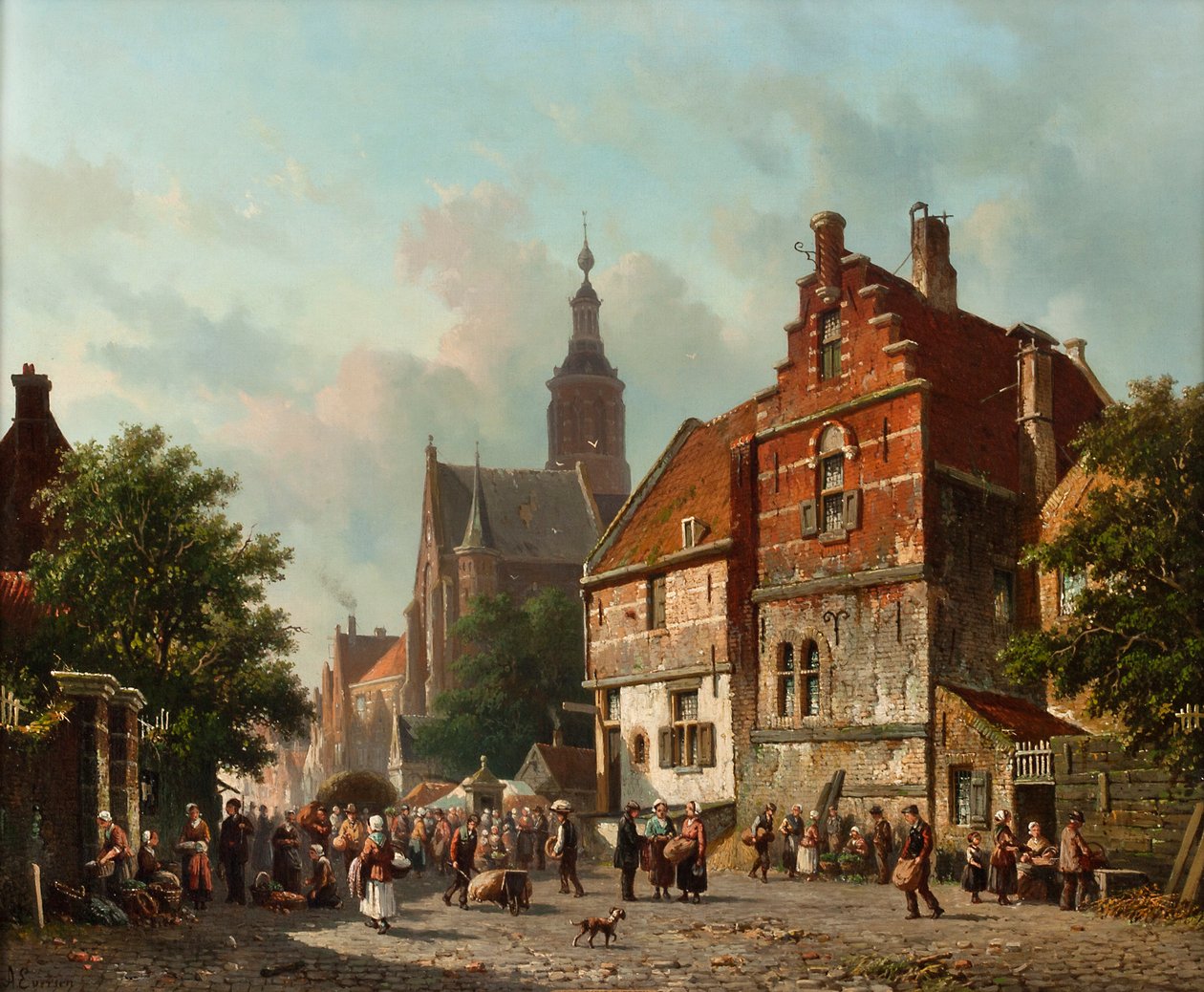 Yaz Zamanında Bir Hollanda Pazarı, 19. Yüzyıl by Adrianus Eversen