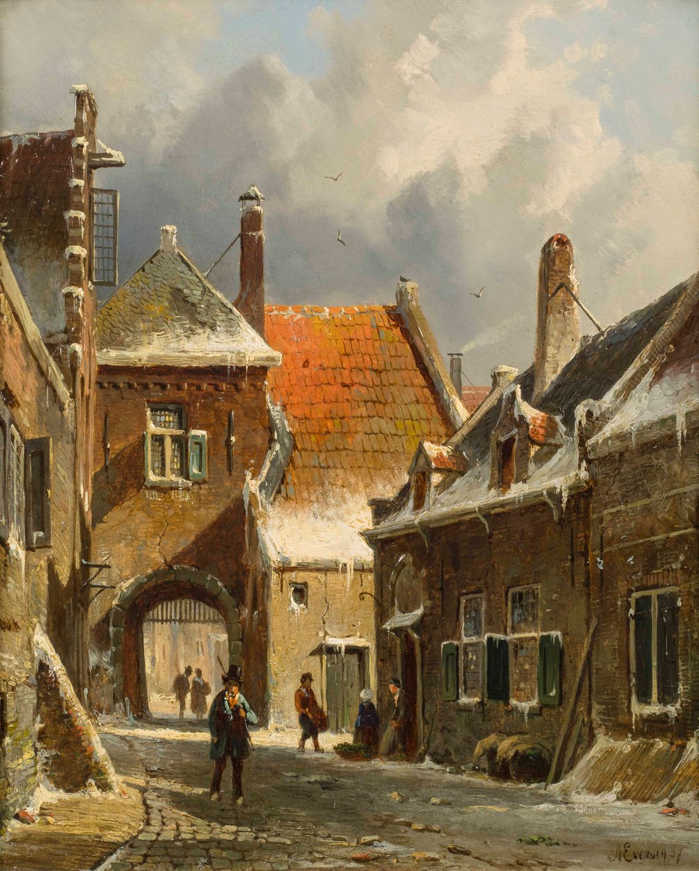 Bir Kış Sokak Manzarası, 19. yüzyıl by Adrianus Eversen
