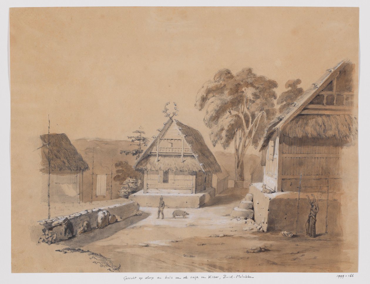 Kisar, Güney Moluccas raja köyünün ve evinin görünümü by Adrianus Johannes Bik