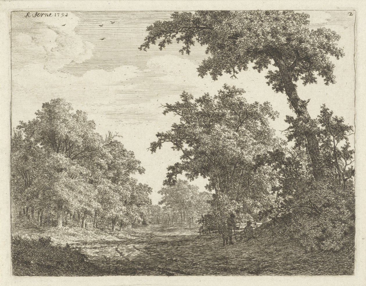 Ormanda bir yol boyunca dinlenen gezginler by Adrianus Serné