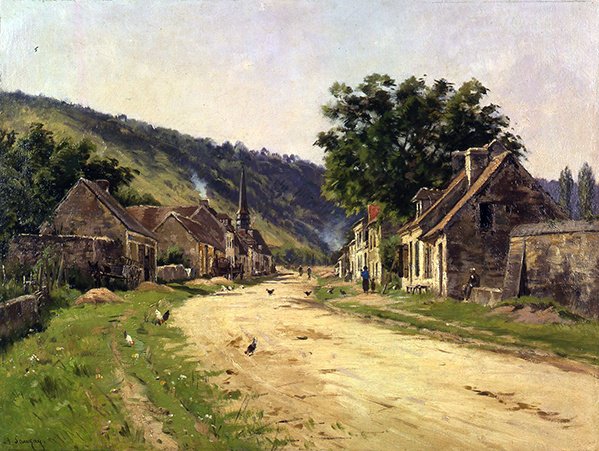 Figürlü Köy Sokağı (tuval üzerine yağlı boya) by Adrien Jacques Sauzay