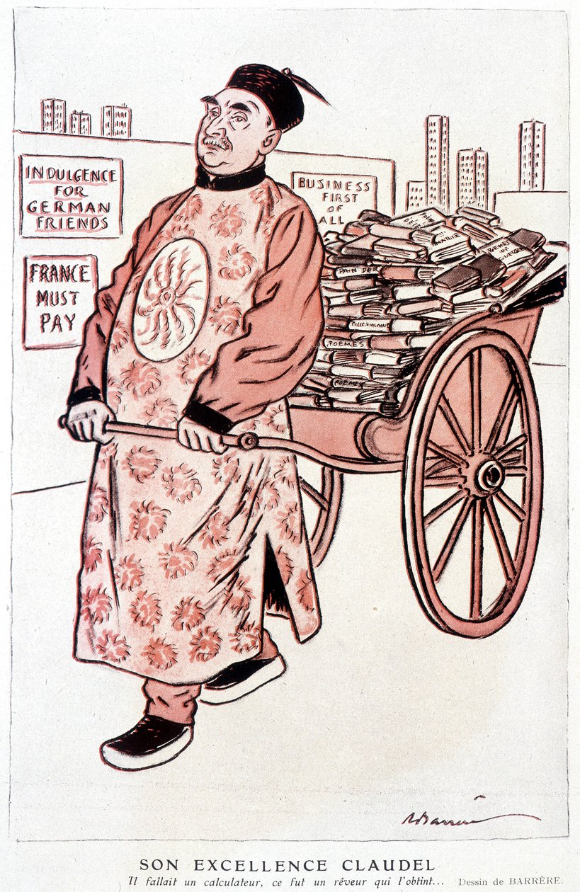Fransız şair ve oyun yazarı Paul Claudel hakkında karikatür - Barrère tarafından, 01/01/1927 tarihli “” Fantasio””da by Adrien Barrere