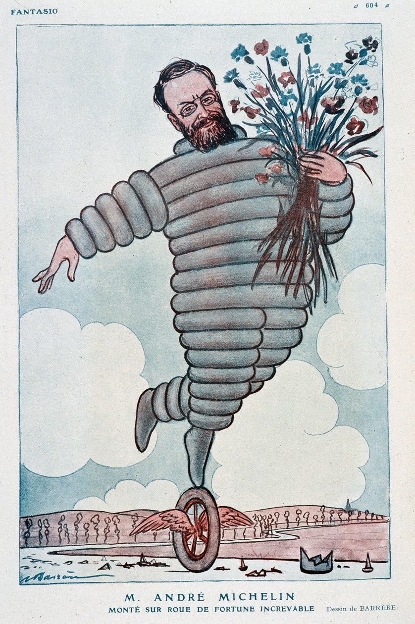 Karikatür Andre Michelin ve Bibendum - Adrien Barrere (1877-1931) tarafından 01/07/1923