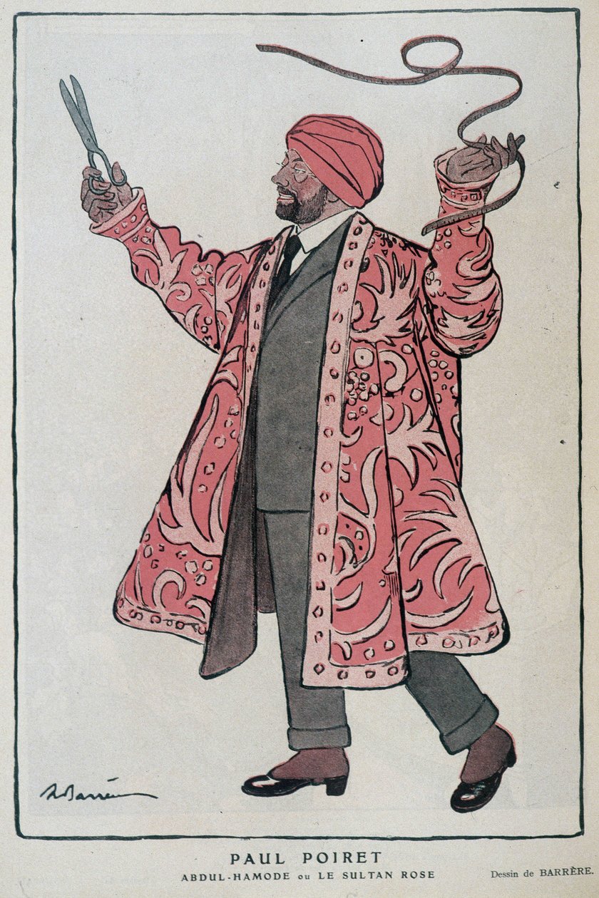 Paul Poiret, Fransız tasarımcı ve tasarımcı (1879-1944) “Abdul-Hamode veya Le Sultan Rose”da karikatür - Adrien Barrere