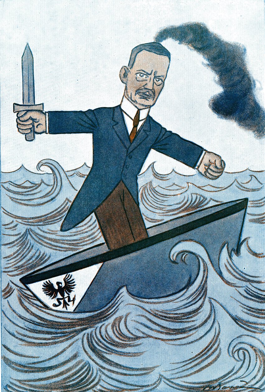 Wilhelm Cuno'nun (1876-1933) denizcilik işlerinden sorumlu Alman politikacı tarafından çizilen karikatürü. Fantasio'dan Adrien Barrere'nin (1877-1931) çizimi by Adrien Barrere