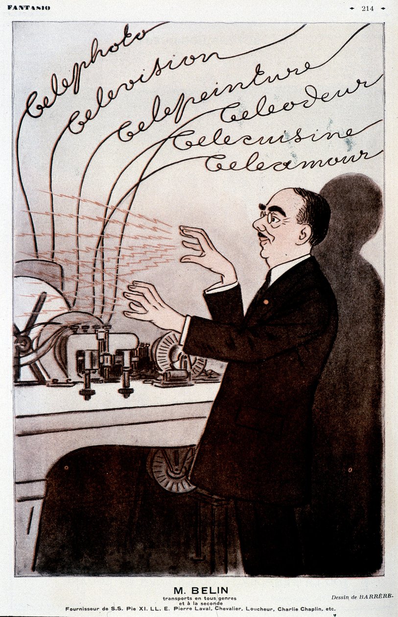 01/12/1931 tarihli “” Fantasio””da, Barrère, Belin ve onun belinografı hakkında mizahi bir görüntü by Adrien Barrere