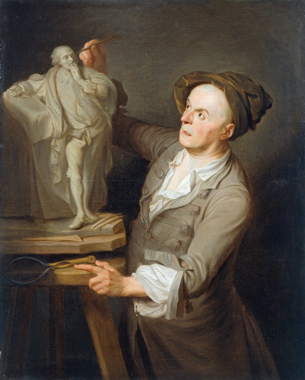 Louis-Francois Roubiliac (1695-1762) Shakespeare Anıtını Modelliyor (tuval üzerine yağlı boya) by Adrien Carpentiers