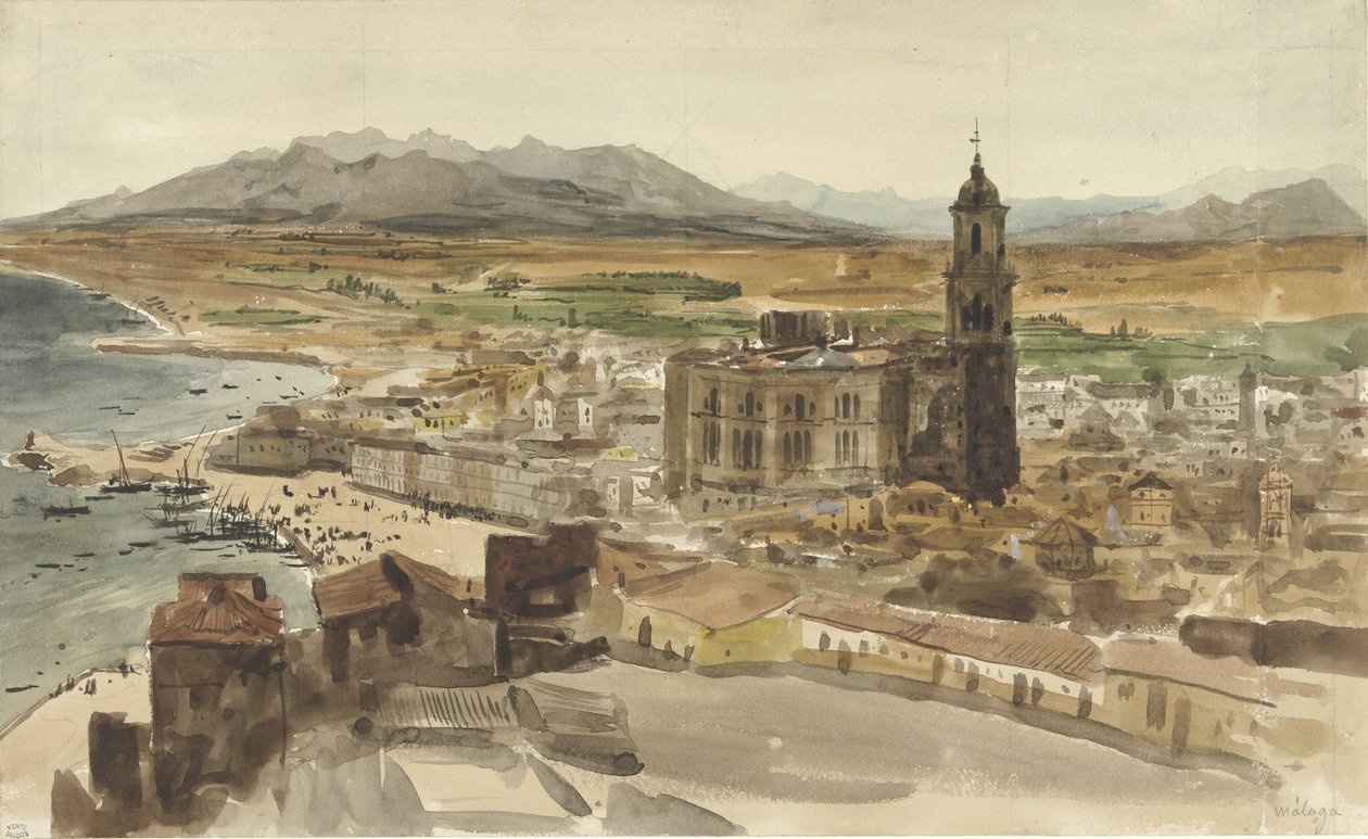 Malaga'nın kuzeyden görünümü by Adrien Dauzats