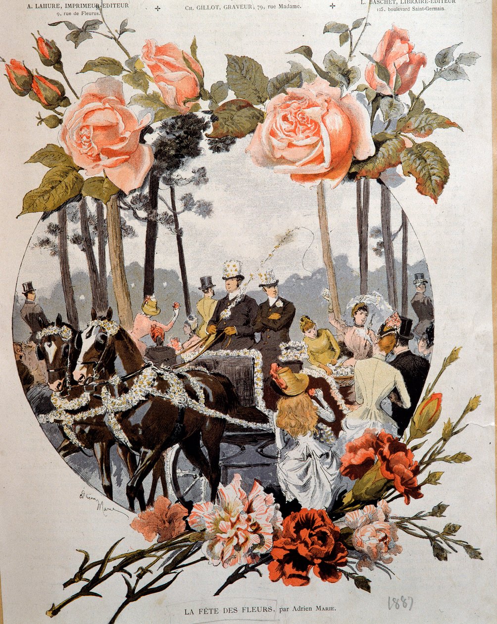 Adrien Marie (1848-1891) tarafından Çiçek Festivali Çizimi 19. yüzyıl Paris, Dekoratif Sanatlar by Adrien Emmanuel Marie