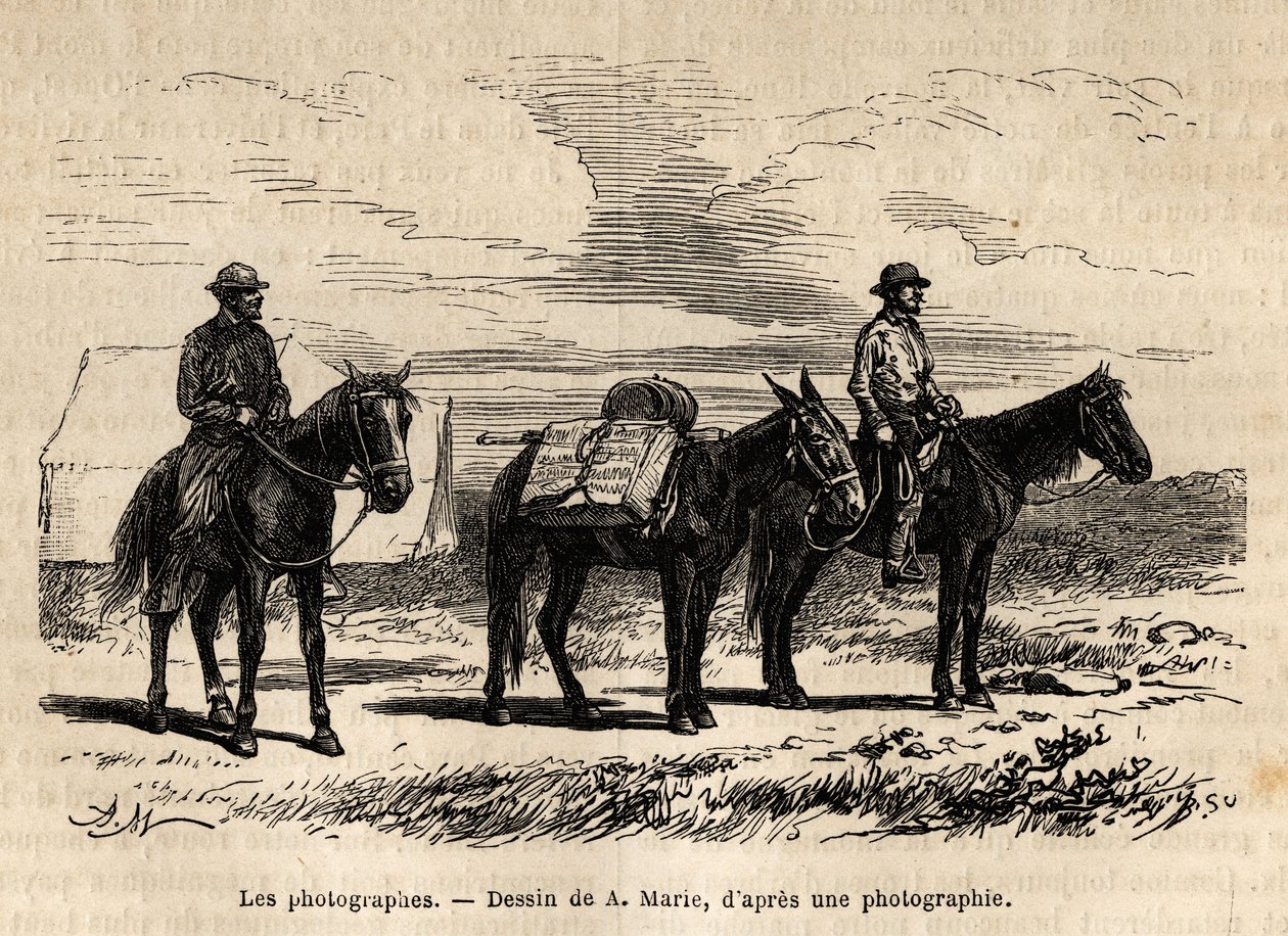 Amerikan jeolojik misyonunun fotoğrafçıları, at sırtında, yeni bir aşamaya hazır, özenle paketlenmiş malzeme, A.Marie