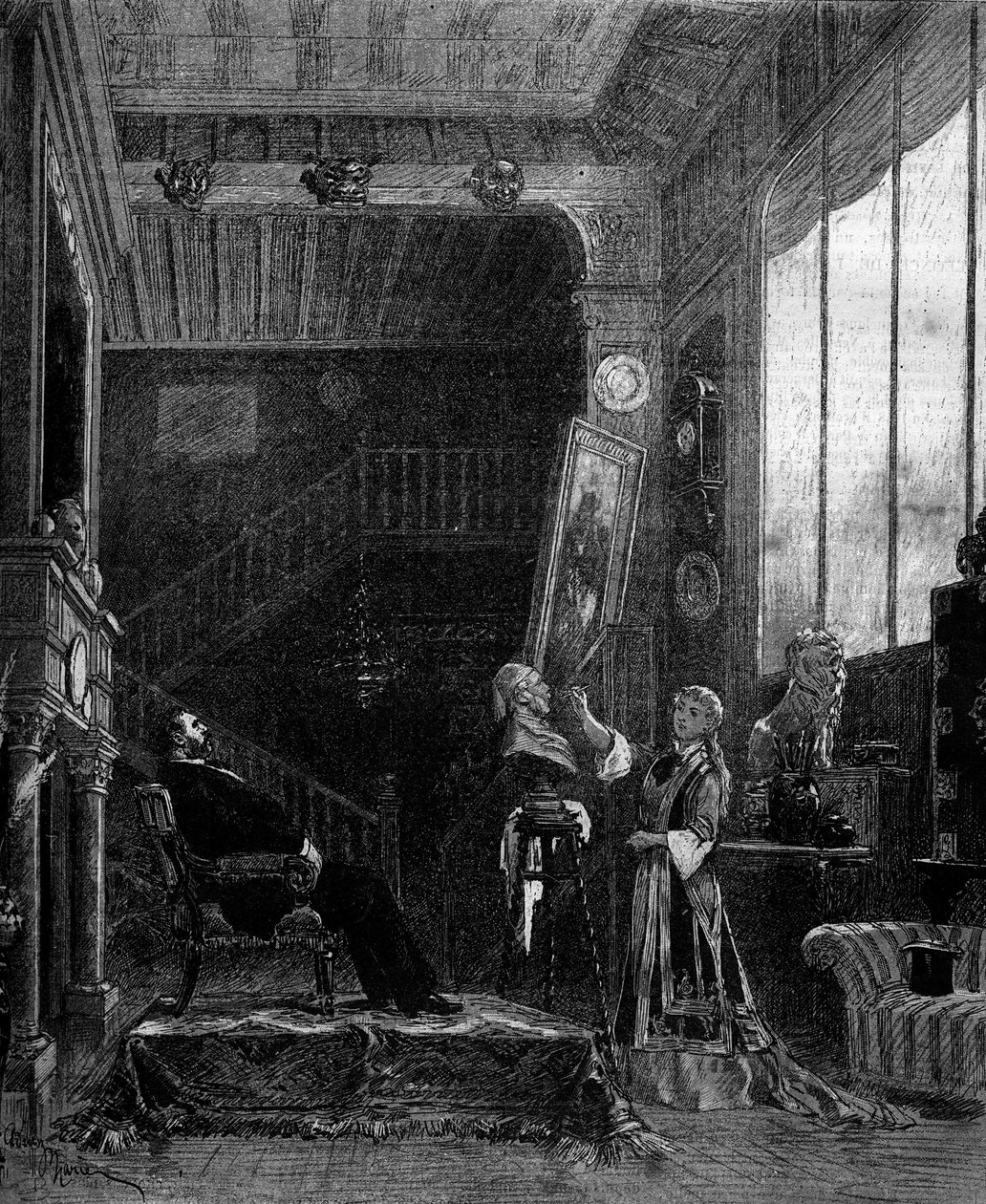 Tiyatro gösterimi: Alphonse Daudet (1840-1897) ve Pierre Elzear, Blanche Pierson (1842-1919) (Felicia Ruys) ve Adolphe Dupuis (1824-1891) (Jansoulet) tarafından “Le nabab”. Paris, Tiyatro du Vaudeville by Adrien Emmanuel Marie
