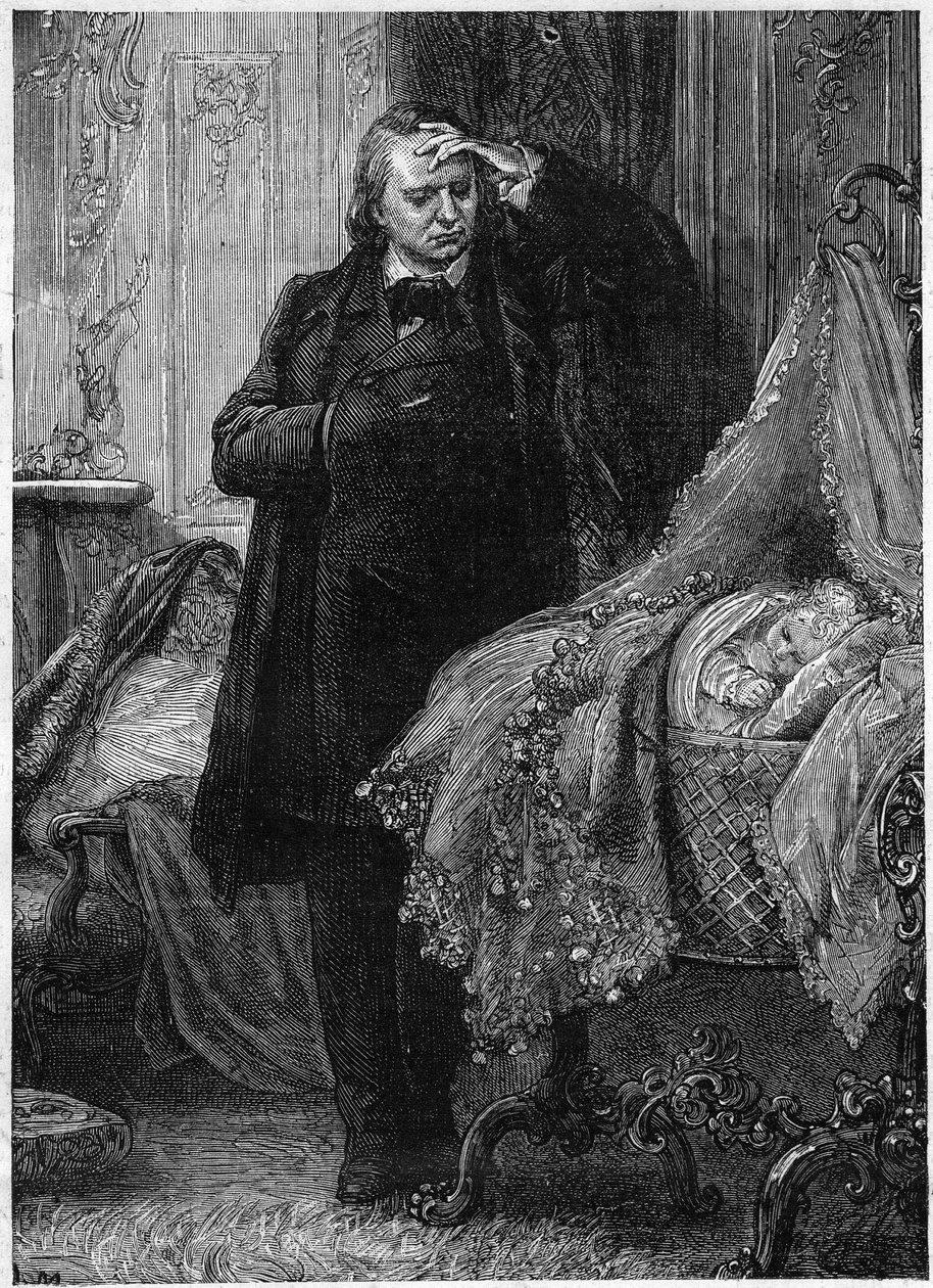 Victor Hugo, beşiğinde uyuyan bir çocuğu gözlemliyor. Victor Hugo