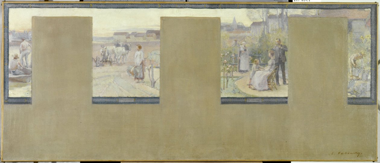 Nogent-sur-Marne belediye binası için eskiz: Le canotage - le labourage - la villégiature - le jardinage, en 1889 (tuval üzerine yağlıboya (armure)) by Adrien Karbowsky