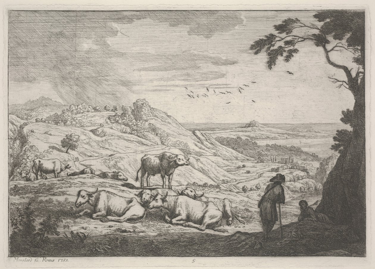 İneklerle Peyzaj by Adrien Manglard