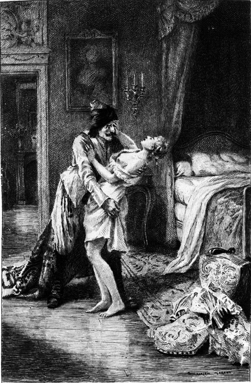 Adrien Moreau'nun (1843-1906) gravürü, Francois Marie Arouet dit Voltaire'in (1694-1778) “” Candide”ini resmediyor. by Adrien Moreau