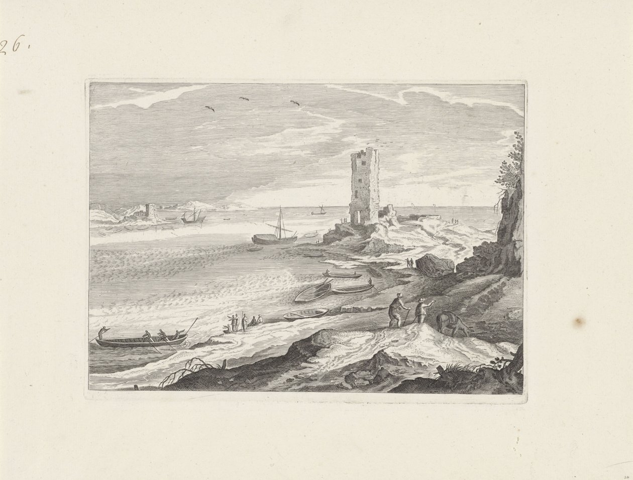 Bir kulenin yıkıntıları ile deniz manzarası by Aegidius Sadeler (II) (attributed to)
