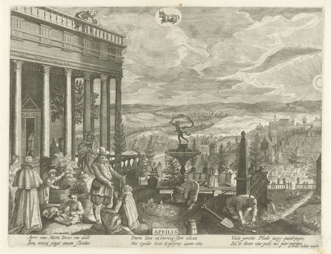 Nisan Aprilis (nesne üzerindeki başlık) On İki Ay (dizi adı) by Egidius  Sadeler (II)