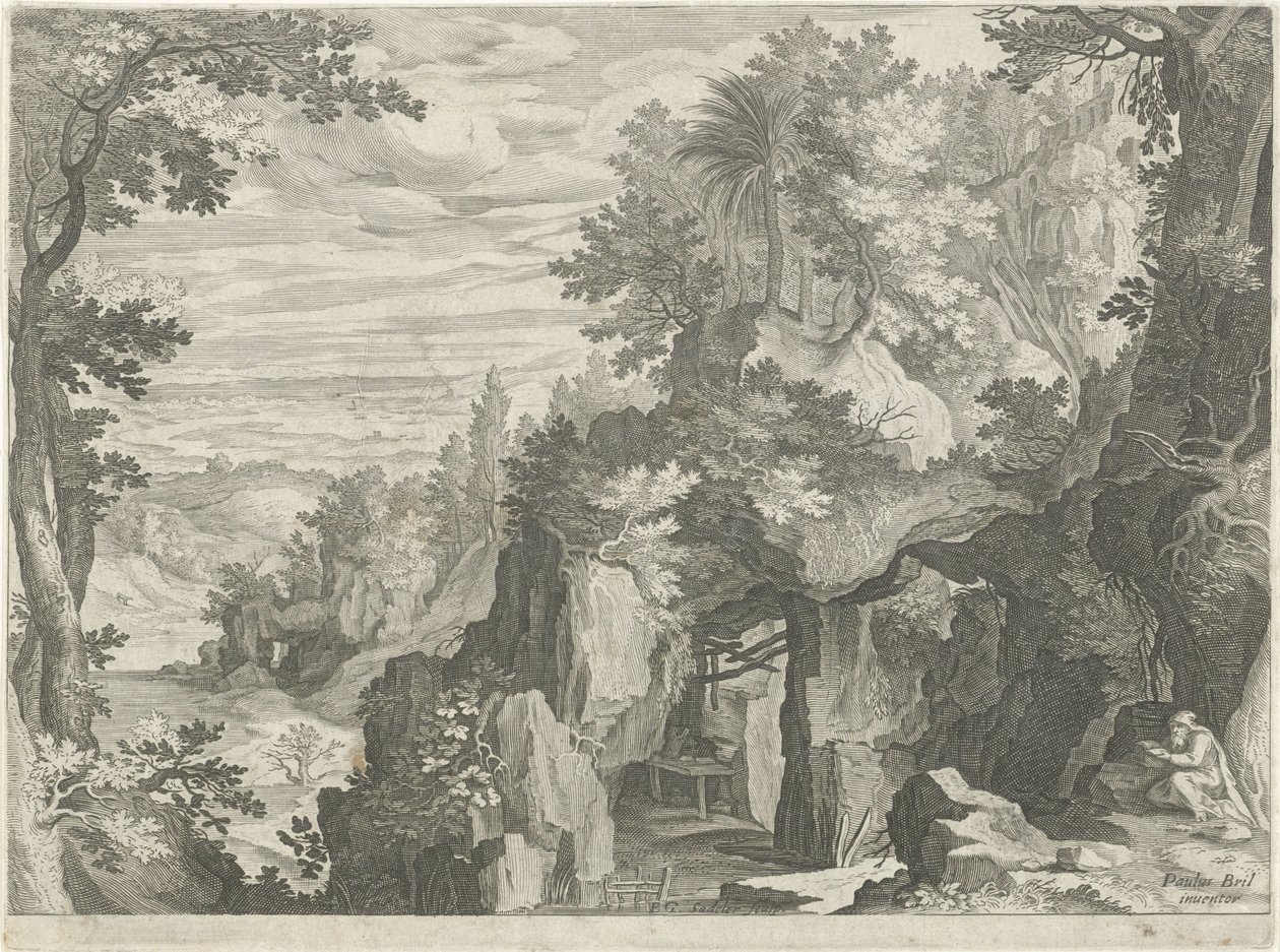 Bir keşiş ile dağ manzarası by Egidius  Sadeler (II)